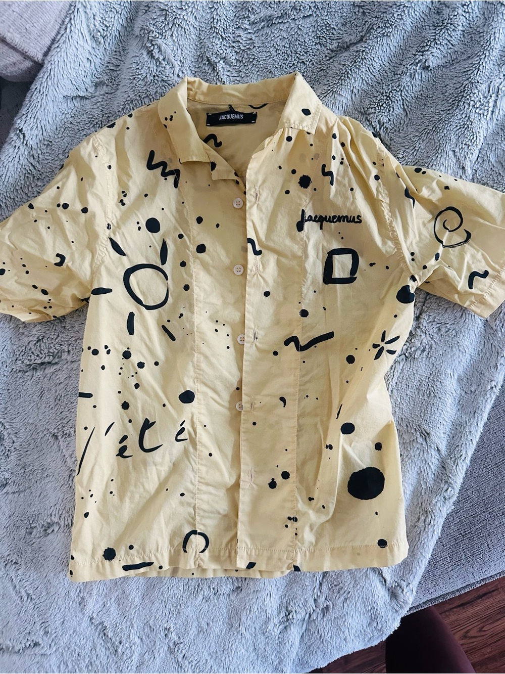 Jacquemus Pale Yellow Short-Sleeve Shirt with Black Graphic Motifs